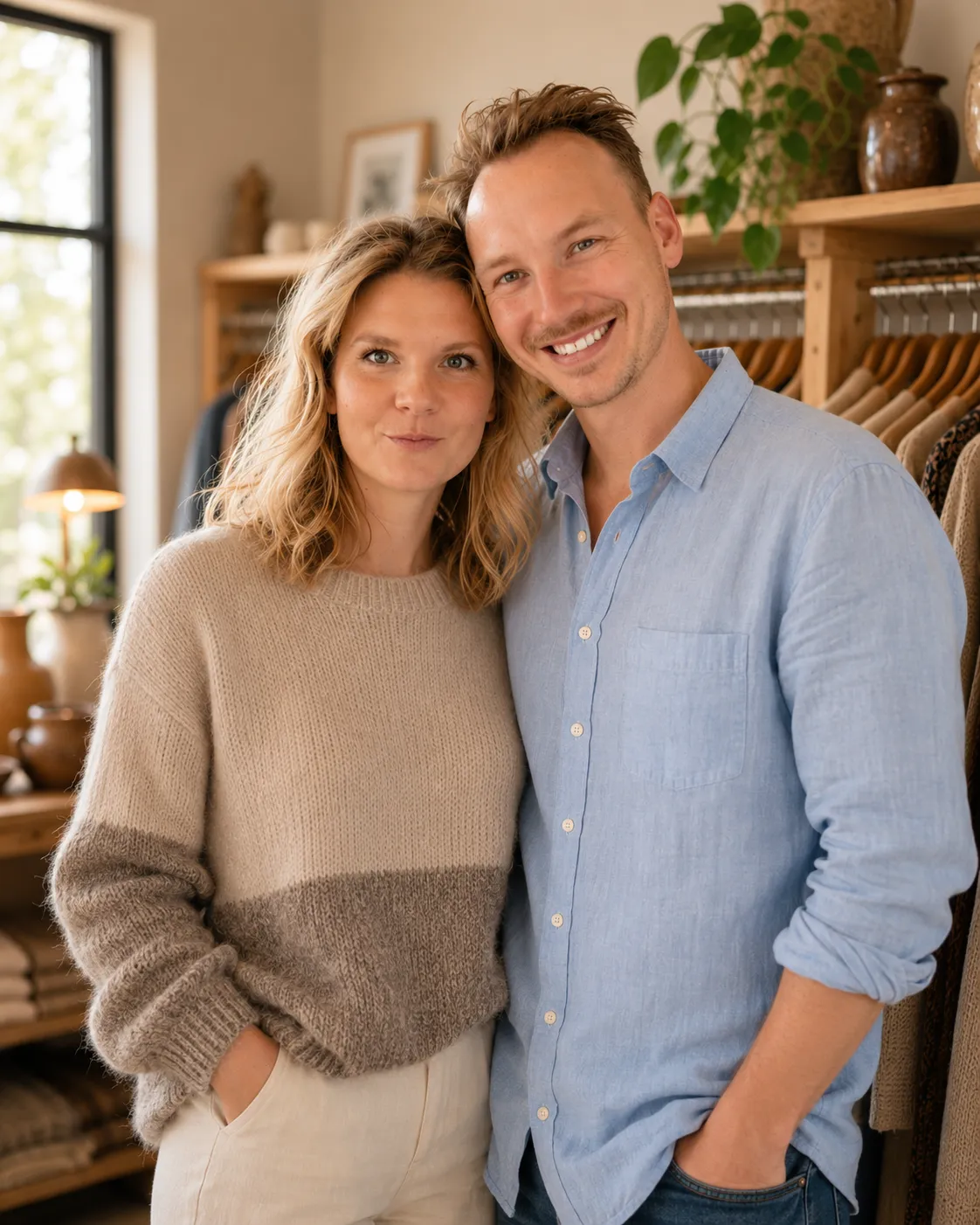Alexander en Lea, de oprichters van Loppe, in hun Scandinavisch geïnspireerde winkel